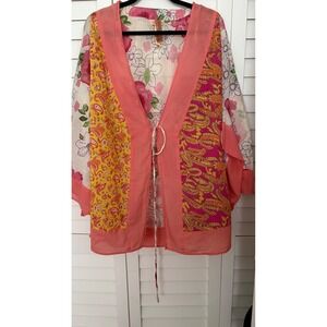 Bohemian Floral‎ Paisley Patchwork Kimono Cardigan Open Front Cotton Size S